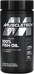Ωμέγα 3 Καψάκια ιχθυελαίουMuscleTech 100% Ωμέγα ιχθυέλαιο Burpless Fish Oil Συμπλήρωμα Ωμέγα 3 Συμπλήρωμα λιπαρών οξέων Fish Oil 1000mg Χάπια, 100 Count