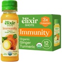 Elixir Shots, Immunity Daily Wellness Shot with Cold-Pressed Turmeric, Ginger, Lemon, Orange and Black Pepper, No Added Sugars or Artificial Ingredients, USDA Organic, 12-pack