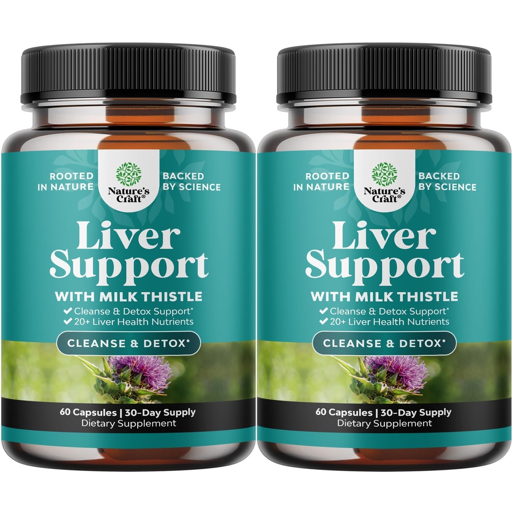 Natures Craft Liver Cleanse Detox & Repair 2 Pack Bundle - Βότανο Γάλα Θήκη Υποστήριξης - Silymarin Γάλα Γαϊδουράγκαθο Συμπληρώματα με Dandelion Root, Choline, Beetroot & Artichoke Extract