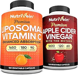 Nutrivein Premium κάψουλες μηλίτη μήλου & Liposomal Vitamin C συμπλήρωμα Δέσμη: Υψηλής Απορρόφησης Βιταμίνη C κάψουλες & Συμπληρώματα μηλίτη μήλου ξύσμα για την ανοσοάμυνα & την υγεία των ούλων