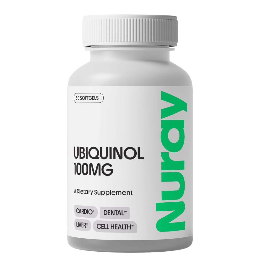 Nuray Ubiquinol 100mg Softgels, Ενεργή μορφή CoQ10 για καρδιοαγγειακή και οδοντιατρική υγεία, χωρίς γλουτένη ανοσοποιητική υποστήριξη, Ενισχύει την ηπατική υγεία, 30 Count