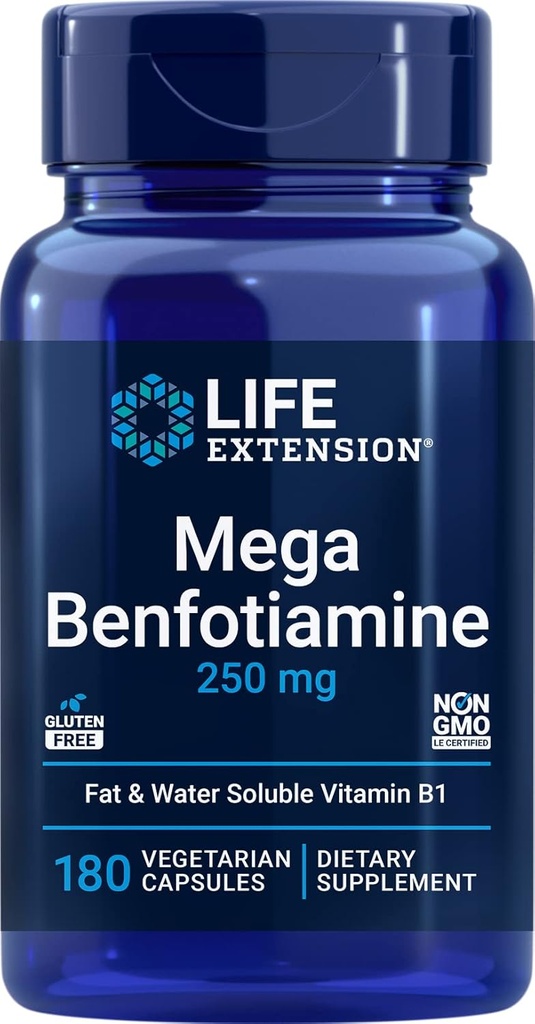 Επέκταση ζωής Mega Benfotiamine, 250 mg, 180 Veg καπάκια με θειαμίνη - Βιταμίνη B1 συμπλήρωμα