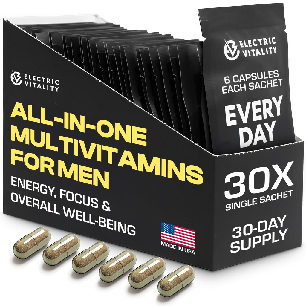 Multivitamins for Men - All in One Pack for Energy and Focus, Mens Vitamins for Mental Performance and Health, Packed with Tongkat Ali, Shilijit, Vitamin C, B3, B1, A, B12, 30 Pk