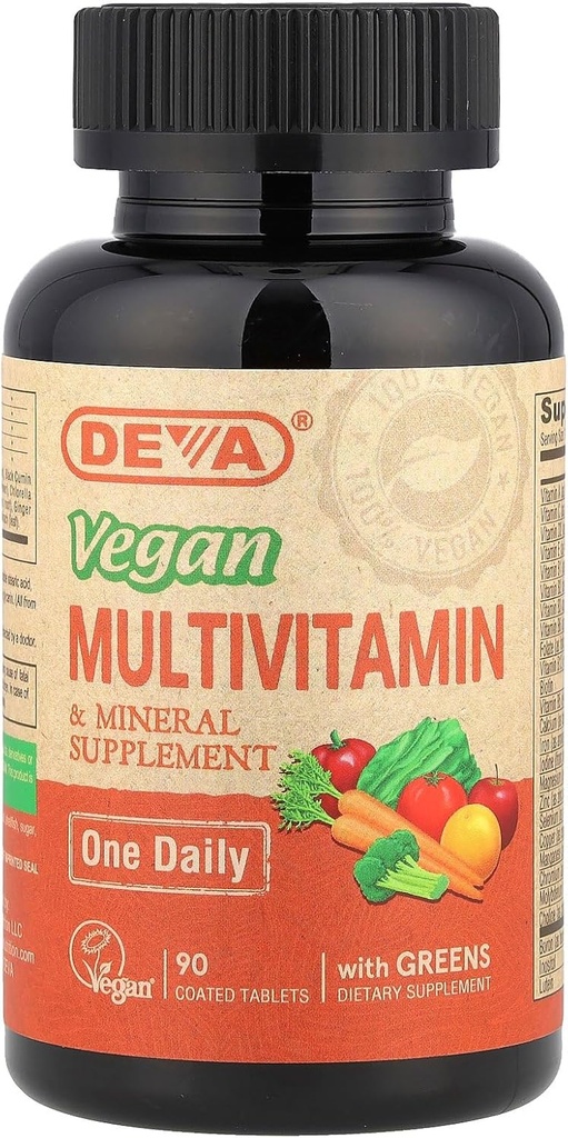 DEVA Tiny Tablets Vegan Πολυβιταμίνες για γυναίκες & άνδρες, Πολυβιταμίνη με σίδηρο, Ορυκτό συμπλήρωμα, βιταμίνη C, Βιταμίνη B Complex, Βιταμίνη B12, Βιταμίνη Ε, Ψευδάργυρος, Χωρίς γλουτένη, 90 δισκία