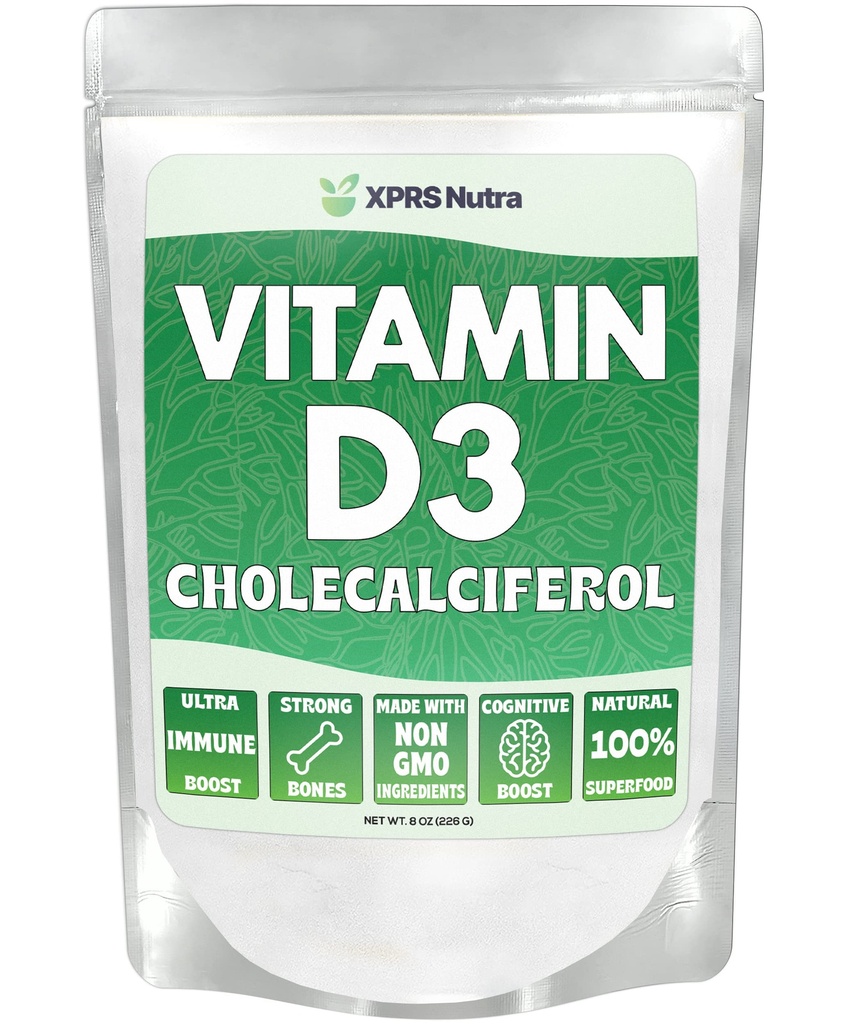 XPRS Nutra Vitamin D3 σε σκόνη (Cholecalciferol) - Άγευστη VIT D για οστά και ανοσία - Βιταμίνη D3 σε σκόνη για μυϊκή λειτουργία - συμπληρώματα βιταμίνης D (8 ουγγιά)