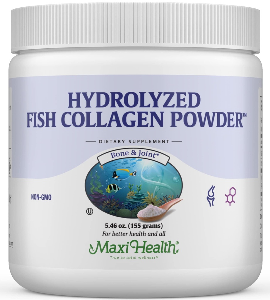 Maxi Health Collagen Peptides Peptides Powder – Τύπος I Unflaved Marine Powder Collagen for Women & Men - Συμπλήρωμα πρωτεΐνης Wild-Caught για αρθρώσεις, δέρμα, μαλλιά & νύχια (5,46 oz)