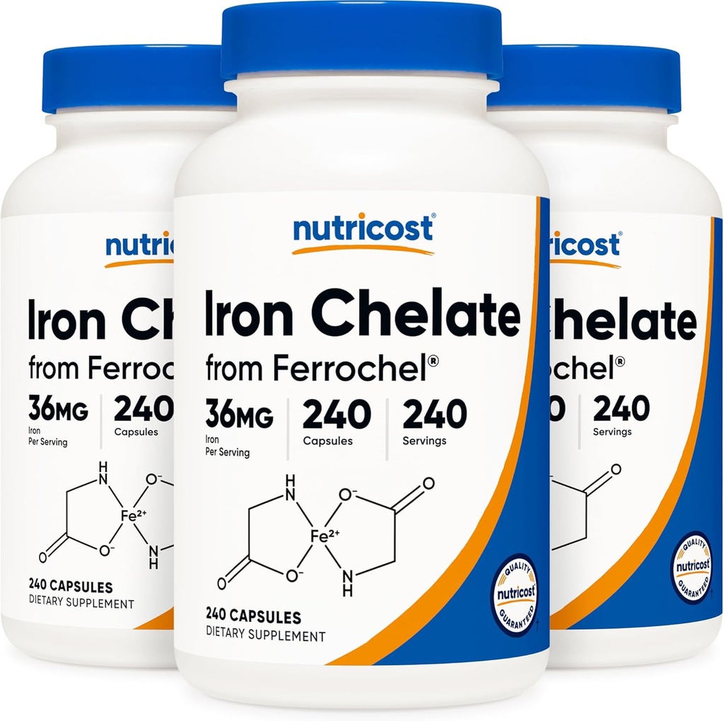 Nutricost Chelated Iron, As Ferrochel, 36mg, 240 κάψουλες (3 φιάλες)