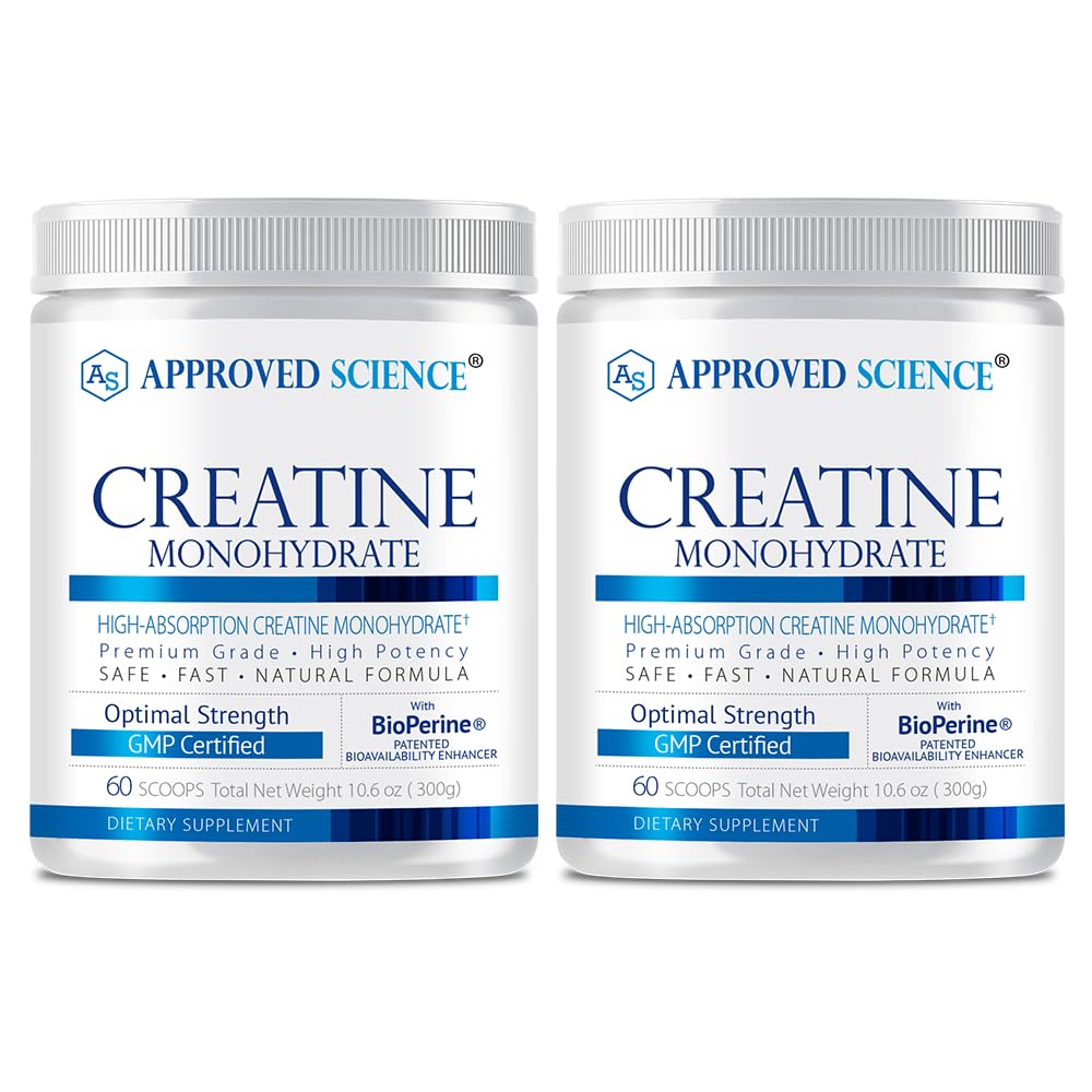 Εγκεκριμένη επιστήμη Creatine Monohydrate σκόνη με BioPerine - Υποστήριξη προπόνησης - 120 εξυπηρετήσεις - 5g ανά υπηρεσία - Άγευστη - Συσκευασία των 2 - Μη ΓΤΟ, Vegan