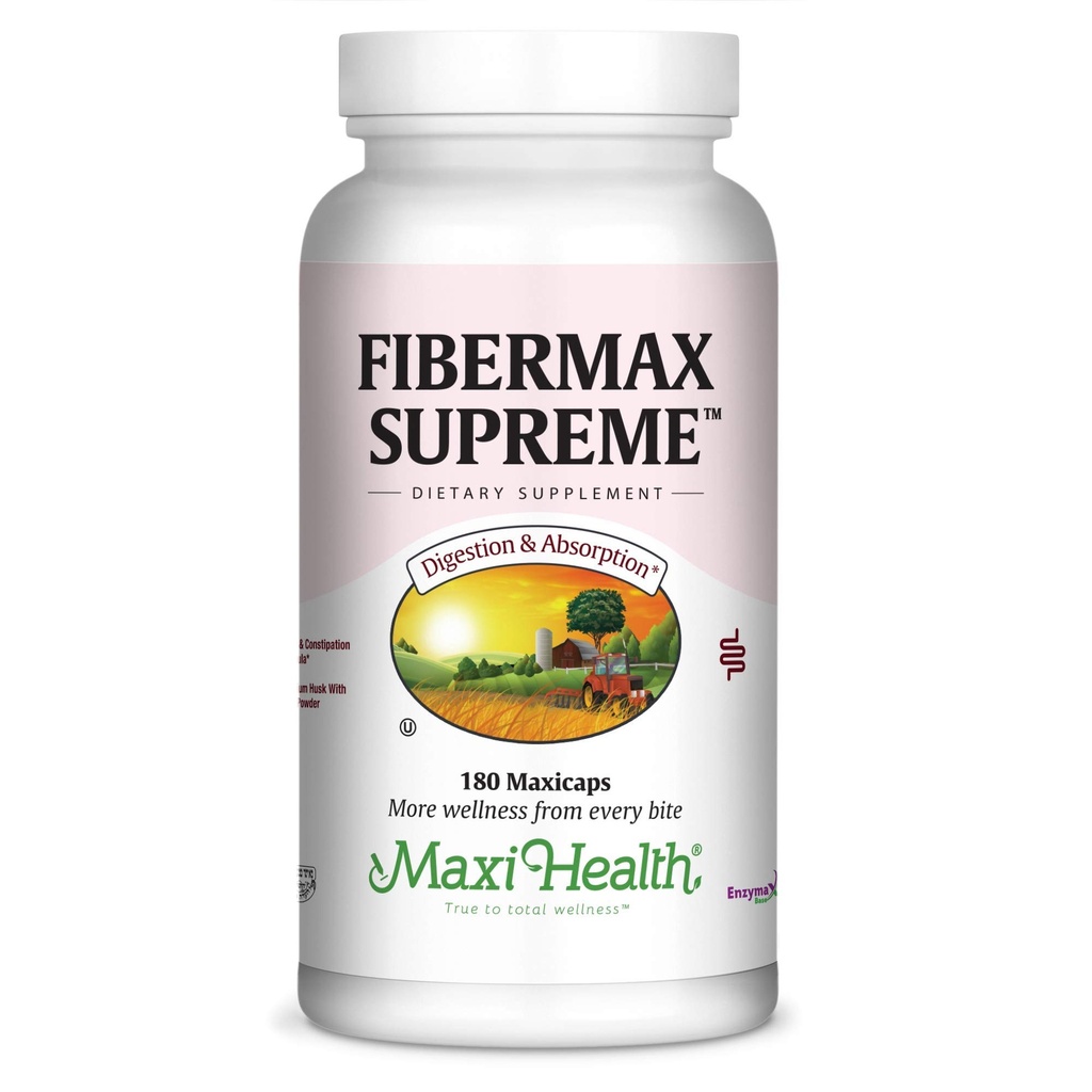Maxi Health Fibermax Supreme – Κάψουλες Ίνες για την ευγενική πυγμή και υποστήριξη ούρων – Κτηνοτροφικές κάψουλες Psyllium Husk – Kosher Fiber συμπλήρωμα για άνδρες και γυναίκες (180 κόμης)