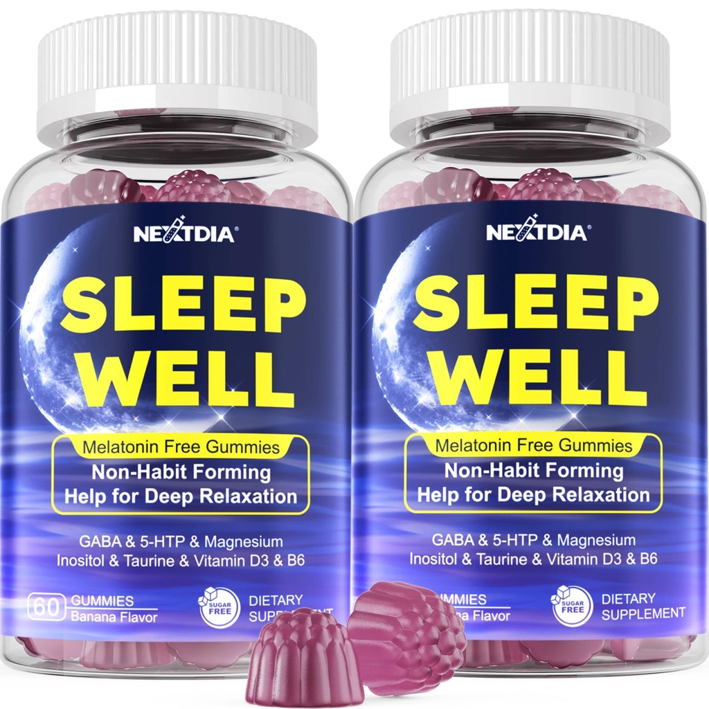 Μελατονίνη Χωρίς Ύπνο Gummies με Μαγνήσιο Γλυκινικό, GABA, 5-HTP, L-Θεανίνη, Βαλεριάνα, Χαμομήλι, Λεμόνι Μπάλα, Βιταμίνη D3 & B6 - Ορμόνη & Ναρκωτικά- Δωρεάν, Μη-Απαγόρευση Forming,2 Συσκευασία