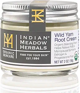 Indian Meadow Herbals Wild Yam Root Cream (2oz) - USDA Certified Organic Balancing Cream for PMS & Menopause Relief - Estrogen & Progesterone-Free. Handmade By US. Woman-owned & Operated Since 1994.