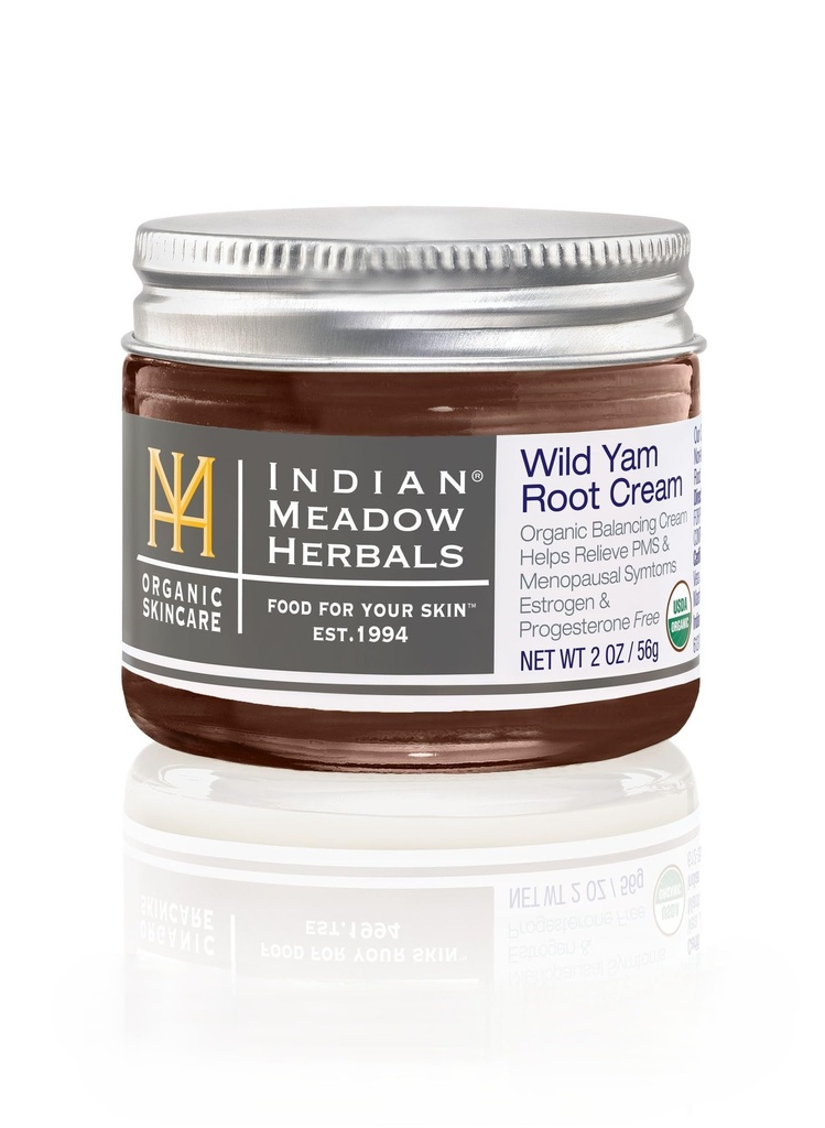 Indian Meadow Herbals Wild Yam Root Cream (2oz) - USDA Certified Organic Balancing Cream for PMS & Menopause Relief - Estrogen & Progesterone-Free. Woman-owned & Operated Since 1994.