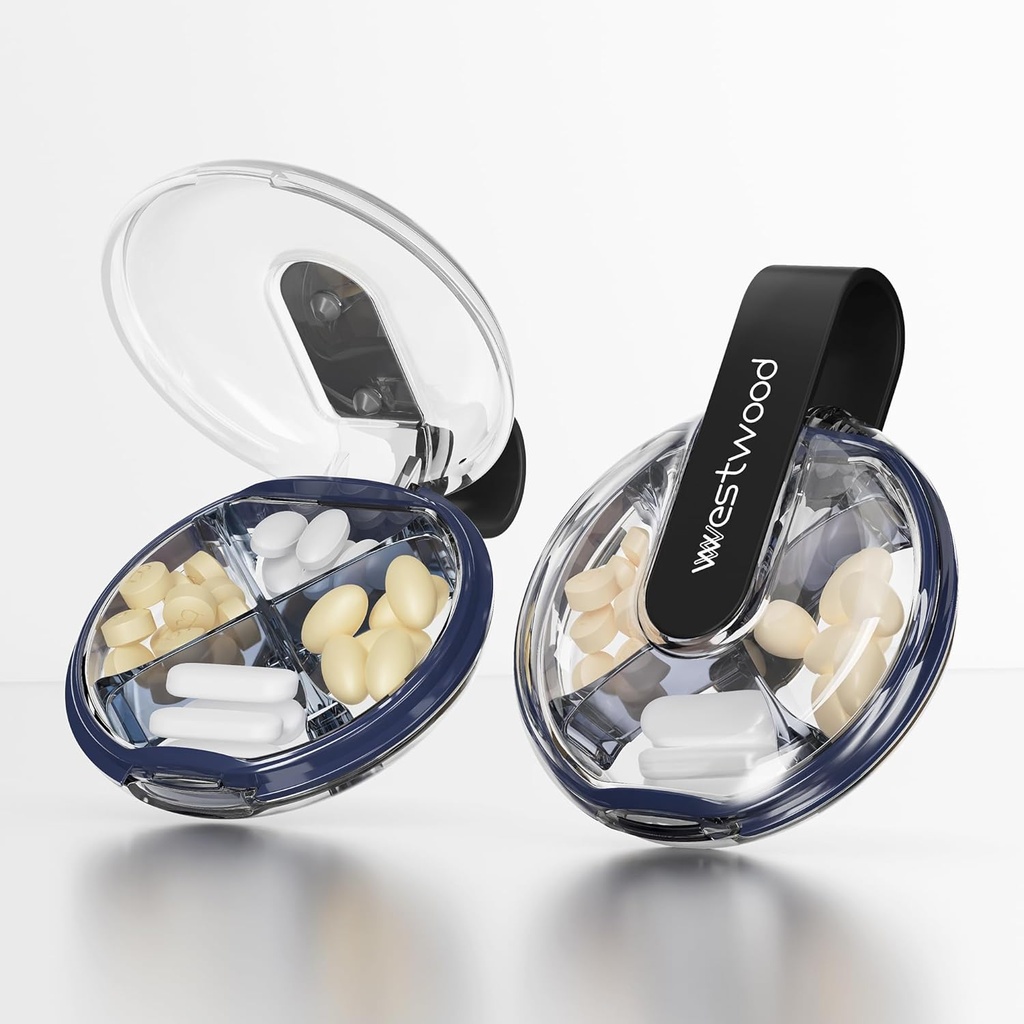 Μικρή θήκη χαπιών, Χαριτωμένο κουτί χαπιών για την τσάντα και την τσέπη, 4 διαμέρισμα μετακινήσιμος κάτοχος χαπιών, Φορητός οργανωτής ταξιδιών για βιταμίνες, συμπληρώματα, ιχθυέλαια (μαύρο)