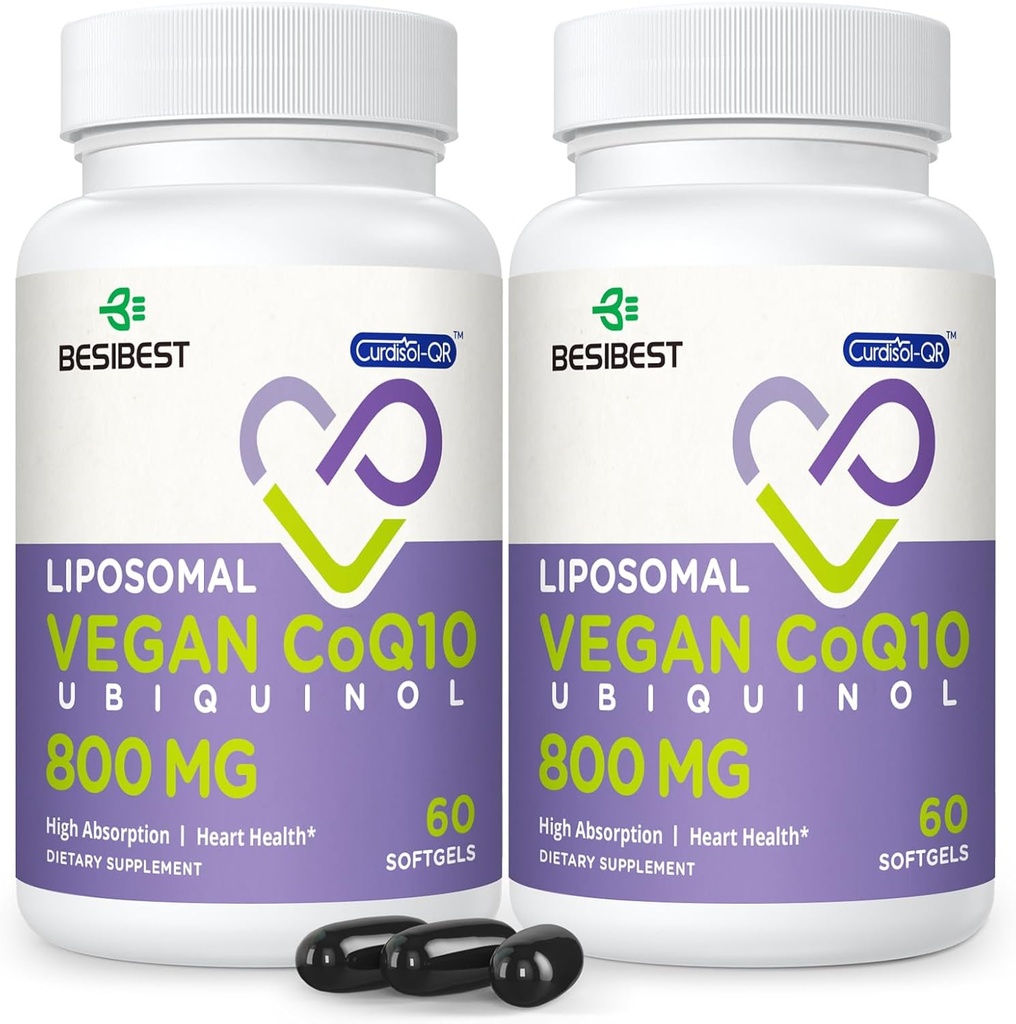 Λιποσωμική Ubiquinol CoQ10 800 MG Softgel, συμπλήρωμα υψηλής απορρόφησης CoQ10 Ubiquinol, ενεργό συνένζυμο Q10 800mg, ισχυρό αντιοξειδωτικό για λειτουργία καρδιάς & εγκεφάλου, παραγωγή ενέργειας, 120 Vegan Softgels