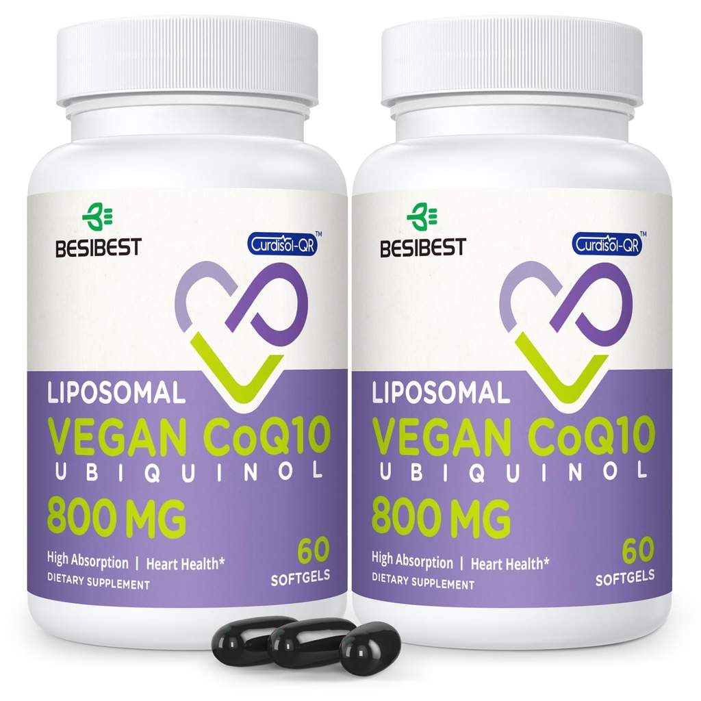 Λιποσωμική Ubiquinol CoQ10 800 MG Softgel, συμπλήρωμα υψηλής απορρόφησης CoQ10 Ubiquinol, ενεργό συνένζυμο Q10 800mg, ισχυρό αντιοξειδωτικό για λειτουργία καρδιάς & εγκεφάλου, παραγωγή ενέργειας, 120 Vegan Softgels