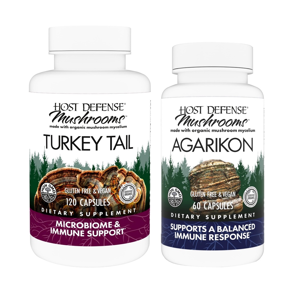 Host Defense Bundle with Turkey Tail Capsles, 120 Count & Agarikon Κάψουλες, 60 Count - Υποστήριξη Digestive & Immune Health - Υποστήριξη Ανοσοποιητικές λειτουργίες & Δύναμη κυττάρων*