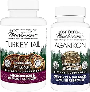 Host Defense Bundle with Turkey Tail Capsles, 120 Count & Agarikon Κάψουλες, 60 Count - Υποστήριξη Digestive & Immune Health - Υποστήριξη Ανοσοποιητικές λειτουργίες & Δύναμη κυττάρων*