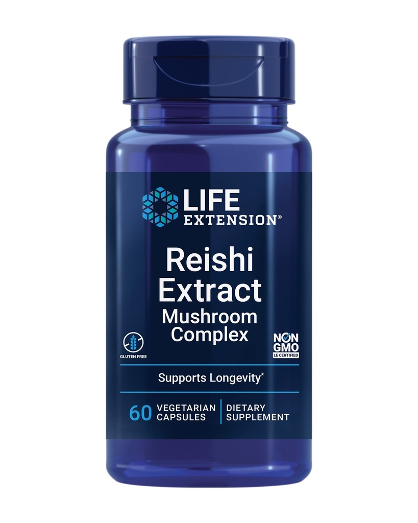 Life Extension Reishi Extract Mushroom Complex - Μανιτάρια βοτανικό συμπλήρωμα για την υποστήριξη του ανοσοποιητικού – Ganoderma Lucidum Extract - Χωρίς γλουτένη, μη ΓΤΟ, χορτοφαγικά – 60 κάψουλες