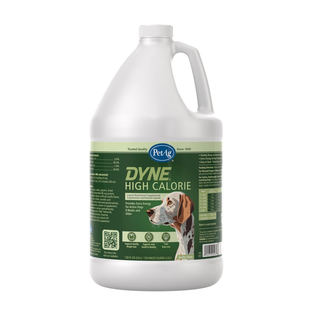 PetAg Dyne High Calorie Liquid Nutritional Supplement for Dogs & Puppies 8 Εβδομάδες και Μεγαλύτερα - 1 Gallon - Υποστηρίζει την απόδοση και την αντοχή - γλυκιά βανίλια γεύση