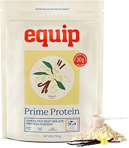 Equip Foods Prime Protein Powder | Clean, Grass Fed Beef Protein Powder | Carnivore Protein Isolate | Paleo, Keto Friendly | Gluten & Dairy Free | Helps Build & Repair Tissue | 30 Servings, Vanilla
