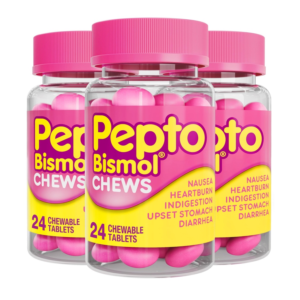 Pepto Bismol Chews, Γρήγορη και αποτελεσματική Digestive Relief από Ναυτία, Heartburn, Δυσπεψία, Αναστατωμένο Στομάχι, Διάρροια, 72 Σύνολο (3 συσκευασίες των 24)