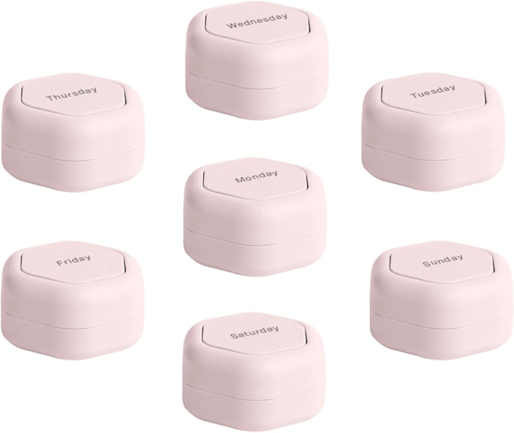 Cadence Travel Containers - Pill Case Set - Μαγνητικές Κάψουλες Ταξιδιών,Daily Medicine Organizer for Pills, Συμπληρώματα, & Βιταμίνες - 7 Flex Smalls (0.56oz) για Weekly Pill Organizer - Petal