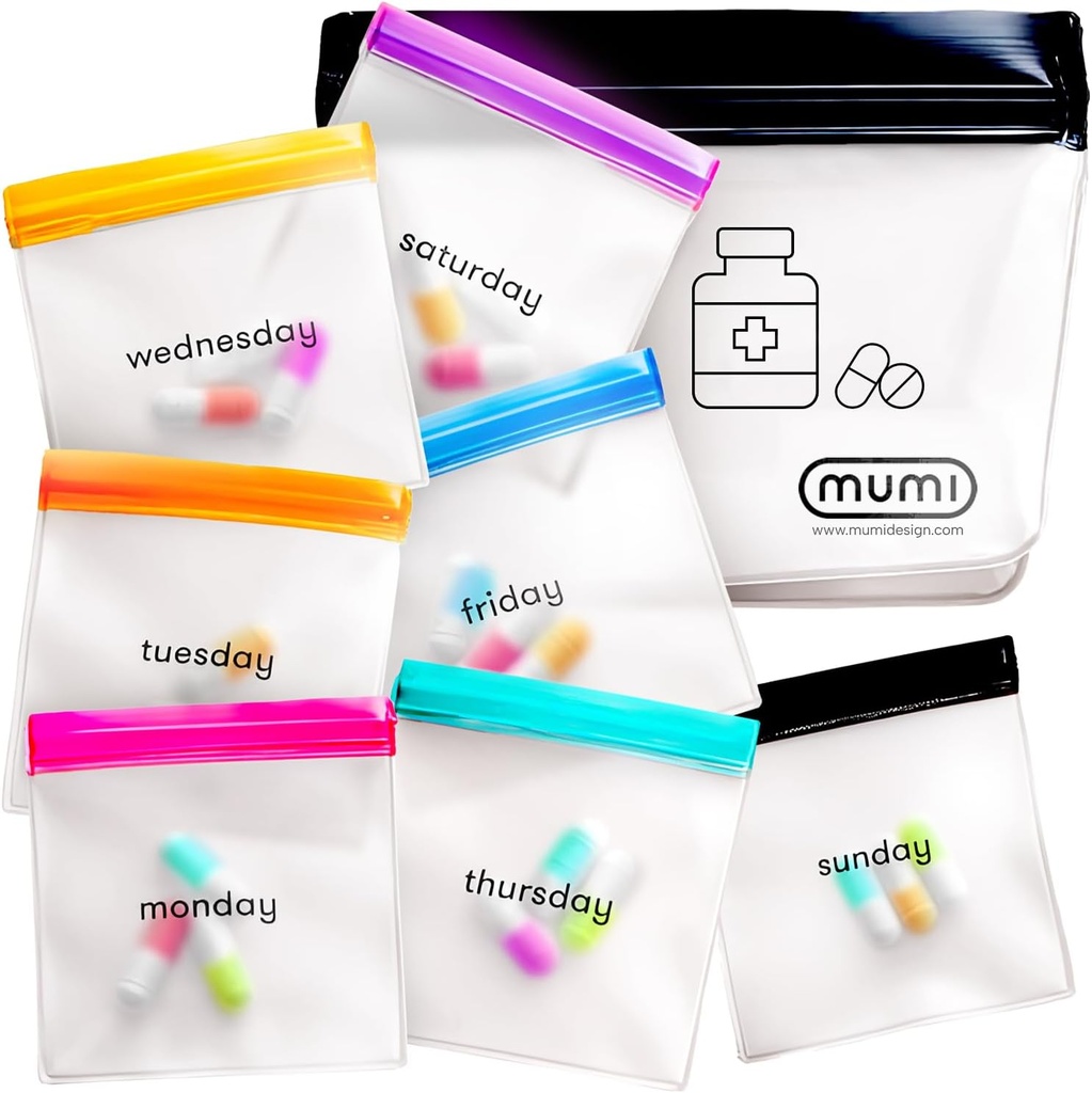 MUMI Pill Pouch Set, 7 Mini Zipper Pouchs για Χάπια, Μικρές Τσάντες Χάπια, Reuseable Pill Pouchs για Ταξίδια Ιατρικής, Pocket Pill Organizer, Αξεσουάρ Αγορών, Vitamin Organizer
