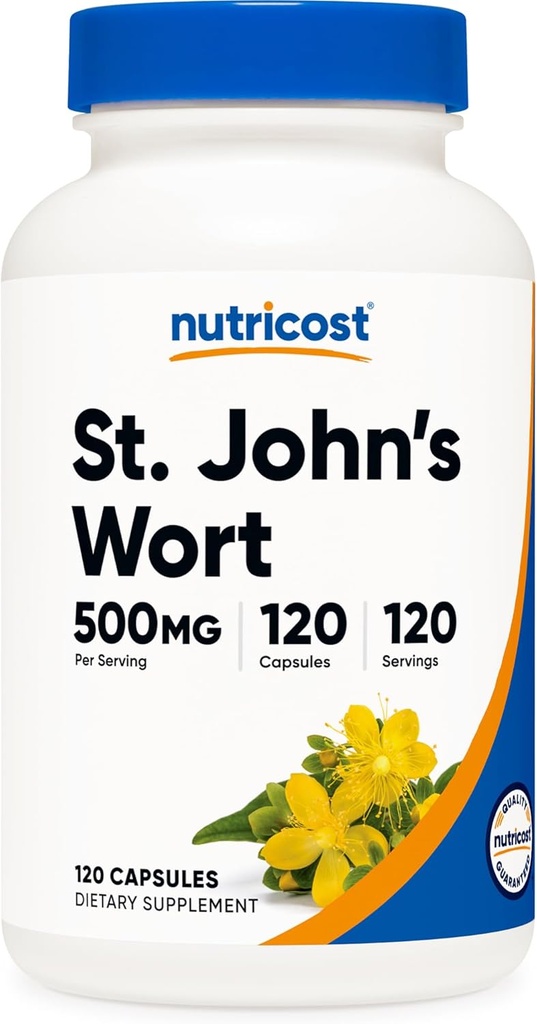 Κάψουλες Nutricost St John’s Wort (500mg) 120 Κάψουλες - Χορτοφαγικά, Χωρίς Γλουτένη και Μη ΓΤΟ