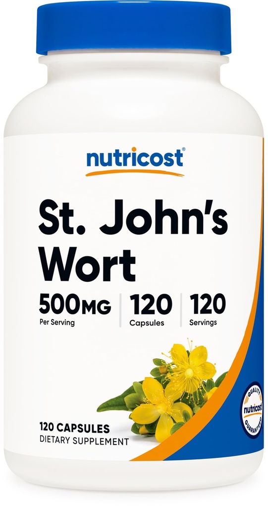 Κάψουλες Nutricost St John’s Wort (500mg) 120 Κάψουλες - Χορτοφαγικά, Χωρίς Γλουτένη και Μη ΓΤΟ