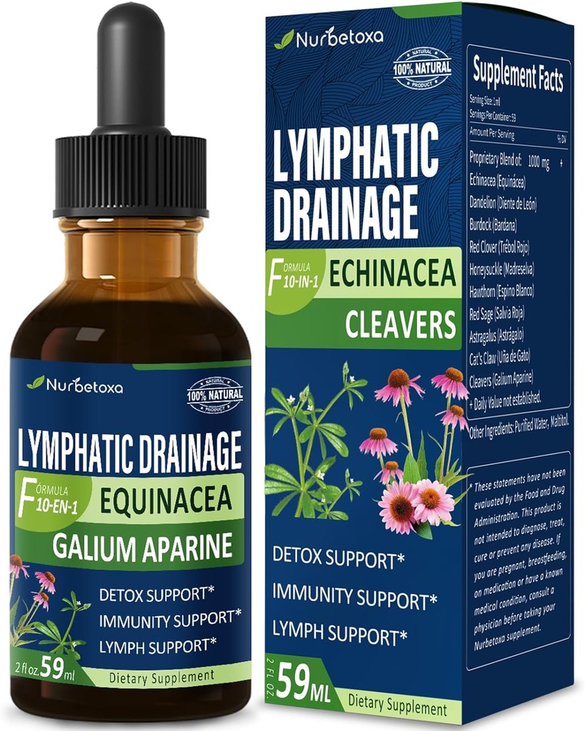 Clevers Lymphatic Drainage Drops for Lymph System Detox Cleanse, Lymphome Supplement Formula w/Echinacea, Claw γάτας, Red Clover Extract Tincture, Χρήση με Lymph Massage Tool. 2oz