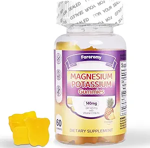 FaroromyPotassium Gummies μαγνήσιο, συμπλήρωμα γλυκινικό μαγνήσιο χωρίς ζάχαρη, υποστηρίζει την άνεση του ποδιού, μυϊκή λειτουργία και την υγεία της καρδιάς, μη GMO, ανανάς άρωμα, 60 κόμης