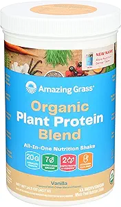 Amazing Grass Organic Plant Protein Blend: Vegan Protein Powder, New Protein Superfood Formula, All-In-One Nutrition Shake with Beet Root, Pure Vanilla, 20 Servings