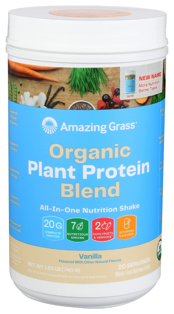 Amazing Grass Organic Plant Protein Blend: Vegan Protein Powder, New Protein Superfood Formula, All-In-One Nutrition Shake with Beet Root, Pure Vanilla, 20 Servings