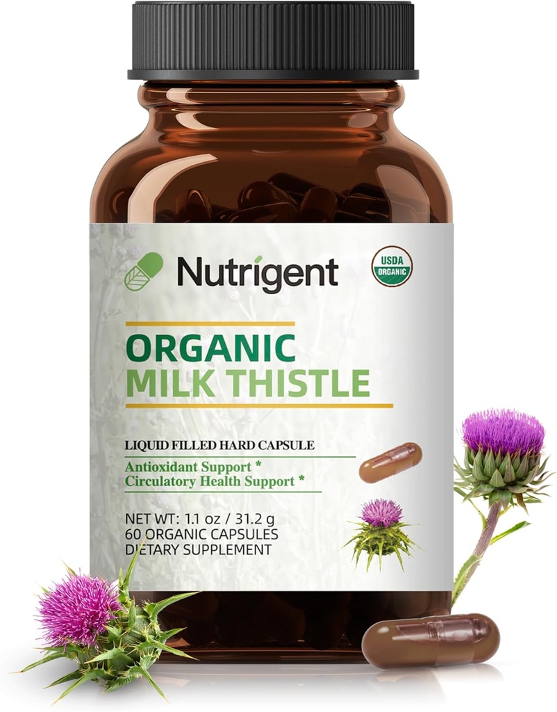 Συμπλήρωμα για το οργανικό γάλα USDA 25:1 Extract, 8750 mg Δύναμη, συμπλήρωμα σιλιμαρίνης 280 mg, υγρά οργανικά κάψουλες, υποστήριξη για την υγεία του ήπατος και το Detox, μη ΓΤΟ, 60 μέτρα