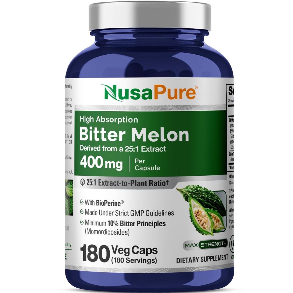 NusaPure Bitter Melon, 400 mg, 180 Veg Caps (Non-GMO, Vegan)