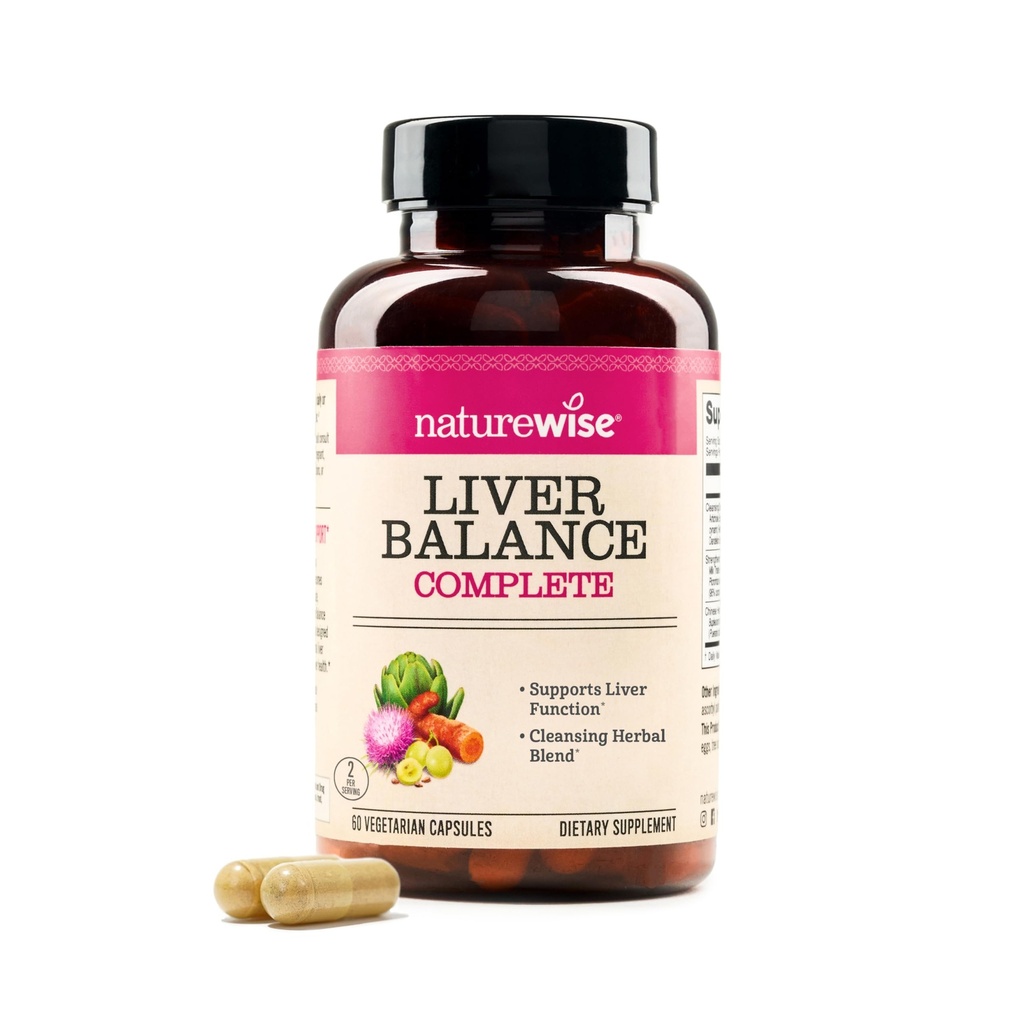 NatureWise Liver Balance Detox Supplement - Triple Repair Formula with Milk Thistle, Dandelion, Turmeric, Artichoke, Reishi Mushroom & Kudzu, Vegan - 60 Capsules[30-Day Supply]