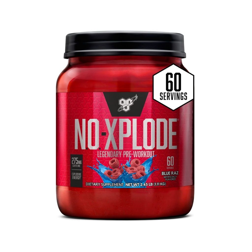 BSN N.O.-XPLODE Προ προπόνηση σκόνη, συμπλήρωμα ενέργειας για άνδρες και γυναίκες με Creatine και Beta-Alanine, Γεύση: Μπλε Raz, 60 εξυπηρετούν
