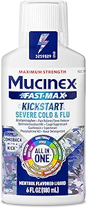 Mucinex Fast-Max Kickstart Σοβαρή Ψυχρή και Γρίπη Ιατρική για Ενήλικες, Υγρή Ψυχρή Ιατρική & Βήχα Ιατρική για Ενήλικες, Γενόσημο Αναμενόμενο Guaifenesin & Βήχα Καταπιεστικό Dextromethorphan, 6 Fl Oz