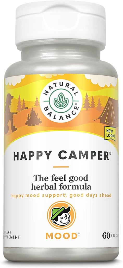 Natural Balance Happy Camper - Feel-Good Mood Support Supplement - Γκότου Κόλα, Πάθος Λουλούδι, και Κάβα Κάψουλες Κάβα - 60 ημερών εγγύηση (30 υπηρεσίες, 60 VegCaps)