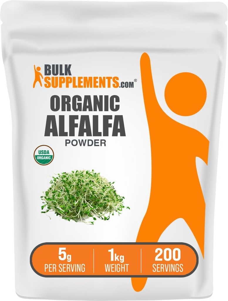 BulkSupplements.com Βιολογικό Alfalfa Grass Powder - Συμπλήρωμα Alfalfa, Πράσινο Superfood Powder - Vegan & Gluten Free, 5g ανά Σερβίρισμα, 1kg (2,2 λίβρες) (Pack of 1)