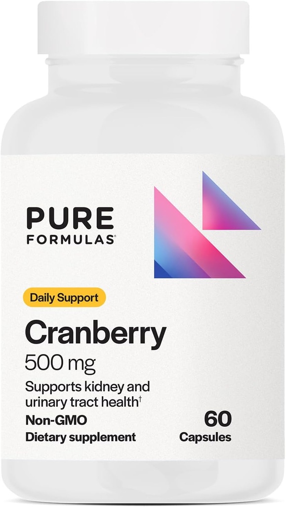 PureFormulas Cranberry 500 mg - Υποστηρίζει την υγεία των νεφρών και των ουροφόρων οδών - Συμπλήρωμα αντιοξειδωτικών για την προστασία του ανοσοποιητικού και της κυτταρικής υγείας - Χάπια Cranberry για γυναίκες και άνδρες - Μη ΓΤΟ - 60 κάψουλες