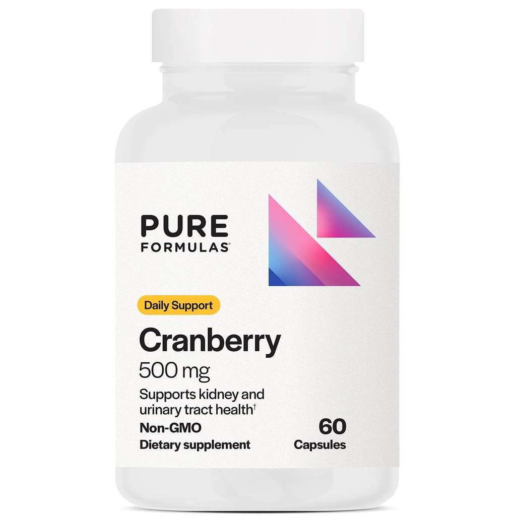 PureFormulas Cranberry 500 mg - Υποστηρίζει την υγεία των νεφρών και των ουροφόρων οδών - Συμπλήρωμα αντιοξειδωτικών για την προστασία του ανοσοποιητικού και της κυτταρικής υγείας - Χάπια Cranberry για γυναίκες και άνδρες - Μη ΓΤΟ - 60 κάψουλες