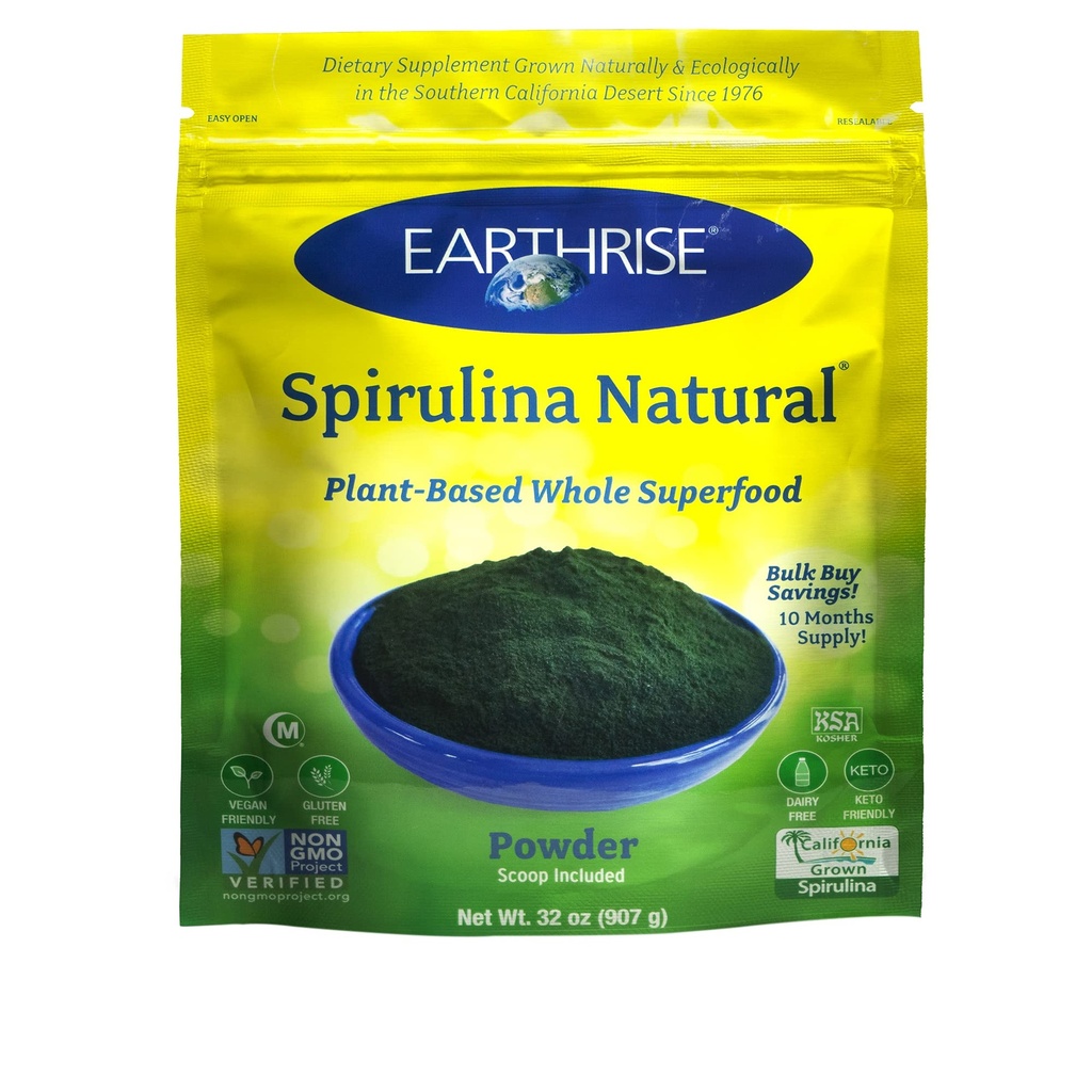 Earthrise Spirulina Natural Powder 32oz, Natural Premium Spirulina από την Καλιφόρνια-Vegan, Gluten Free, Keto Friendly, Non-GMO Super Food high in Vitamins & Minerals. (2 LB)
