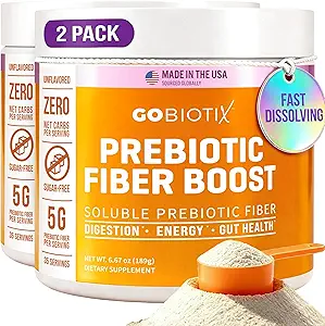 GoBiotix Fiber Supplement Powder with Prebiotics for Digestive Health and GLP-1 Support, Soluble Fiber for Gut Health & Debloat, Keto, Vegan, Gluten & Sugar Free, 35 Servings (2 Pack)