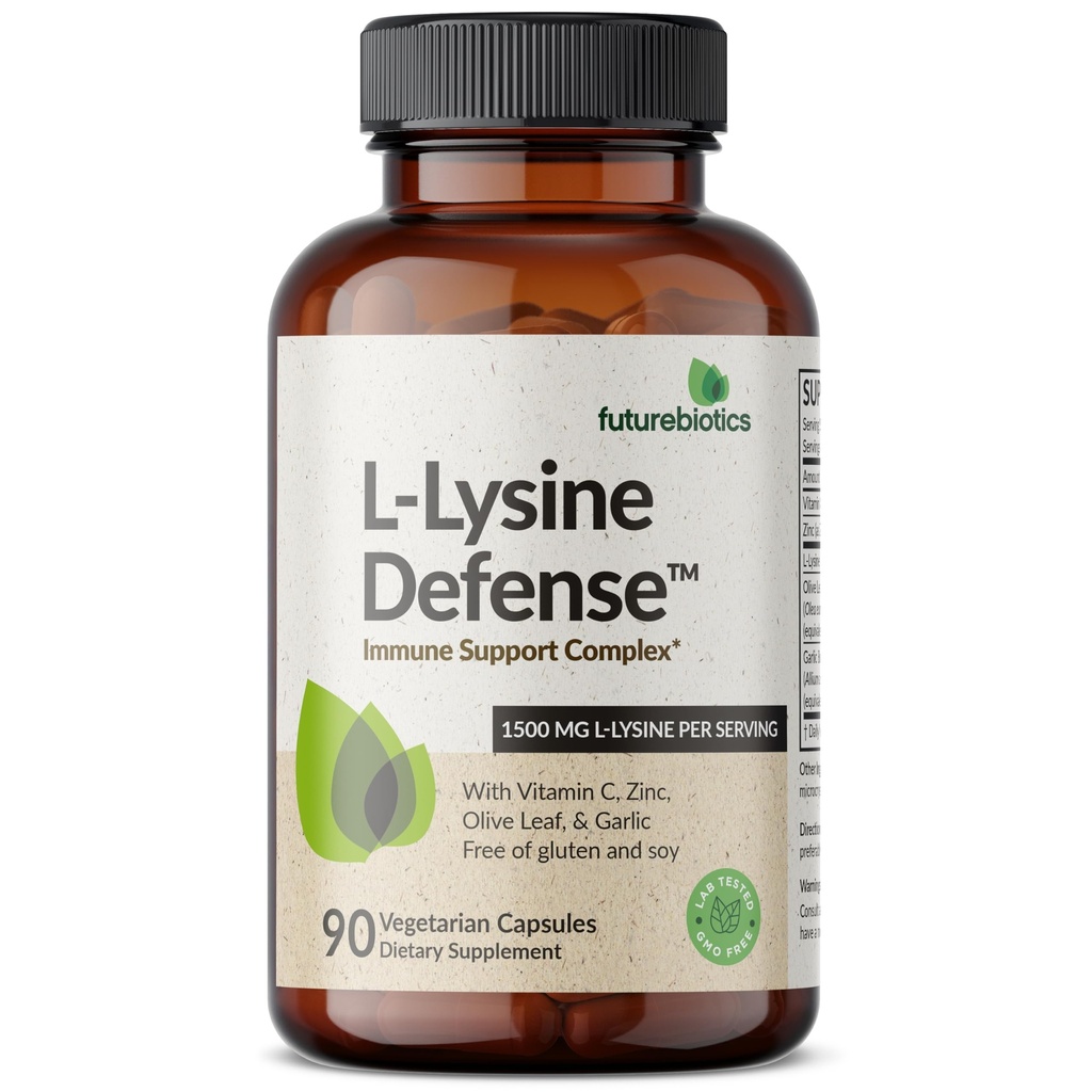 Futurebiotics L-Lysine Defense Immune Support Complex 1500 MG Per Serving with Vitamin C, Zinc, Olive Leaf & Σκόρδο - Μη-GMO, 90 κάψουλες χορτοφάγων