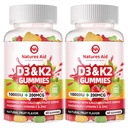 Natures Aid Sugar-free Βιταμίνη D3 K2 Gummies με Ασβέστιο + K2 (MK-7), Μαγνήσιο Κιτρικό, Βιταμίνη C, Επιπλέον Δύναμη - Τελική Απορρόφηση για τα Οστικά Μυϊκά Δόντια Ανοσοποιητικό, Vegan - 120 Gummies