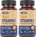 DEVA Vegan Natural Source Βιταμίνη E 400IU με μικτές τοκοφερόλες, χωρίς σόγια – 90 Veg Caps (Pack of 2)