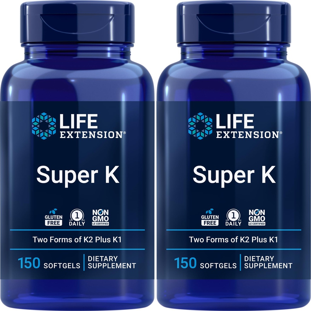 Επέκταση ζωής Super K, 150 Softgels (πακέτο του 2) με βιταμίνες K και K2
