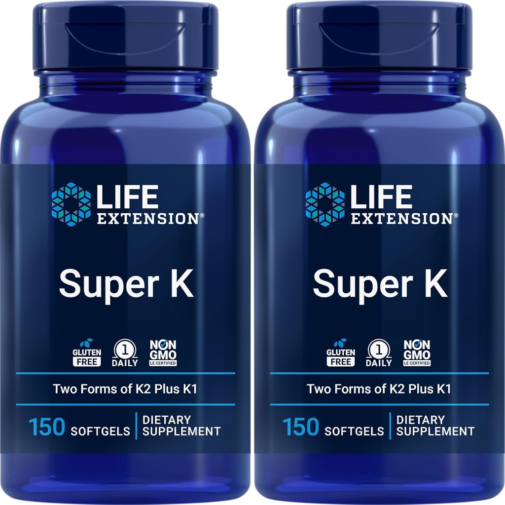 Επέκταση ζωής Super K, 150 Softgels (πακέτο του 2) με βιταμίνες K και K2