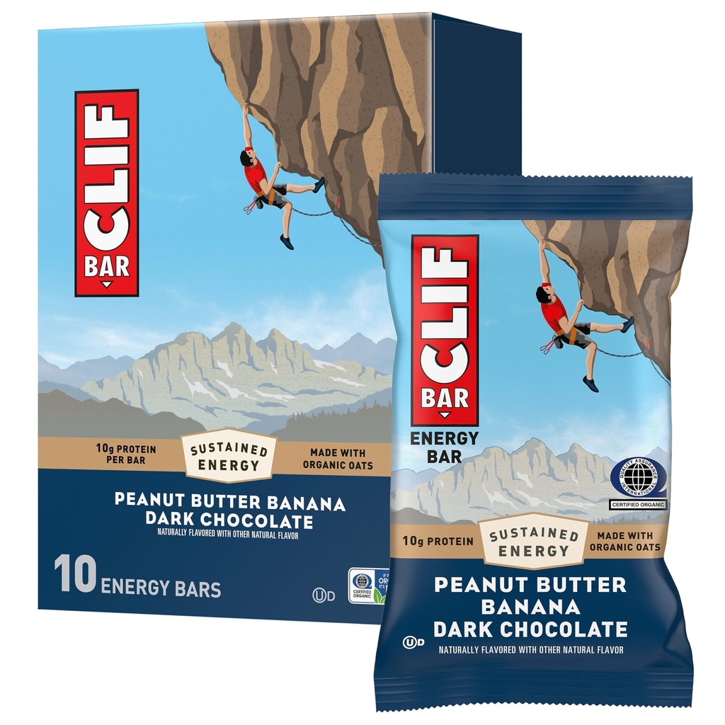 CLIF BAR - Ενεργειακά Μπαρ Πρωτεΐνης - Μπανάνα φυστικοβούτυρο με Σκούρα Σοκολάτα - Made with Organic Oats - Energy Bars - Non-GMO - (10 Pack)